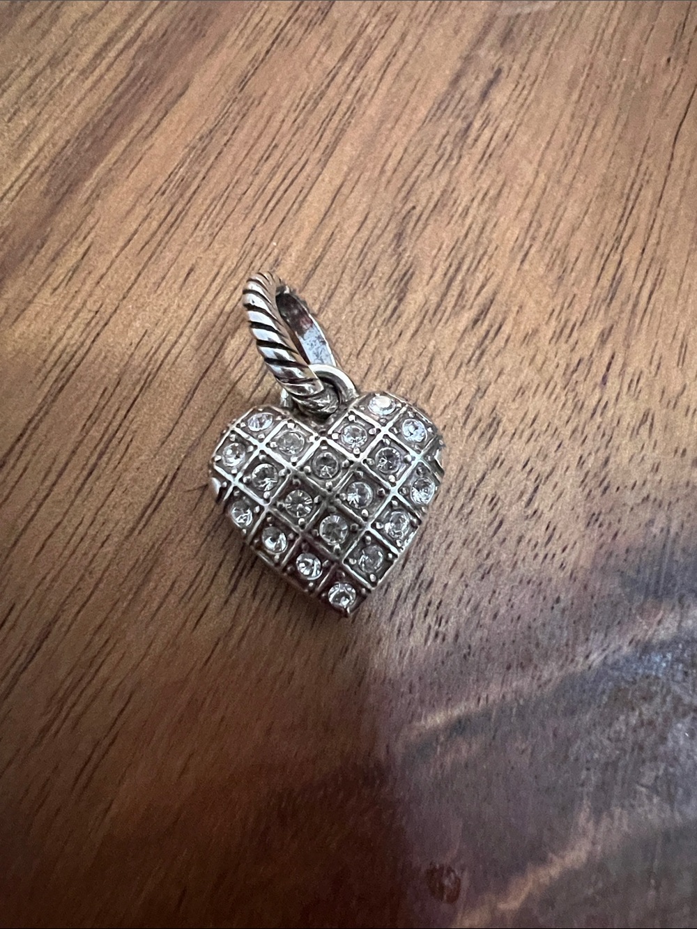 Silver Pave Heart Pendant Charm - Silver
